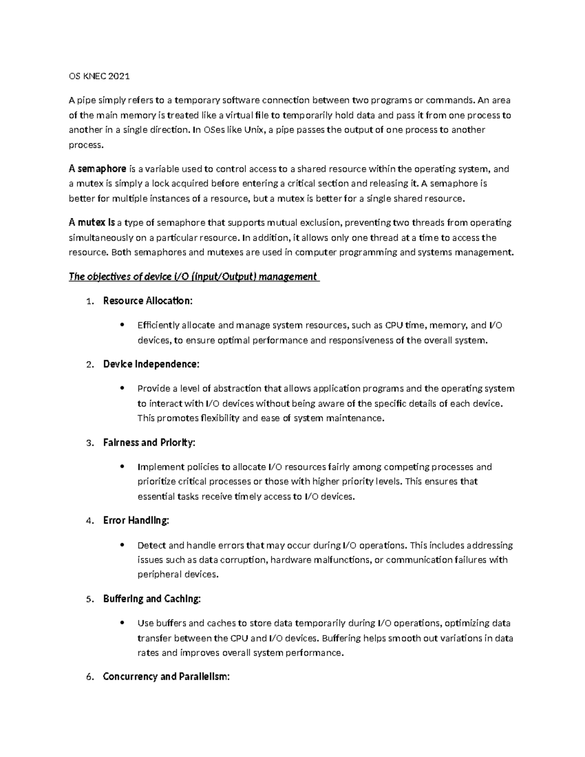 OS KNEC 2021 - Comprehensive Revision Notes for Operating Systems - Studocu