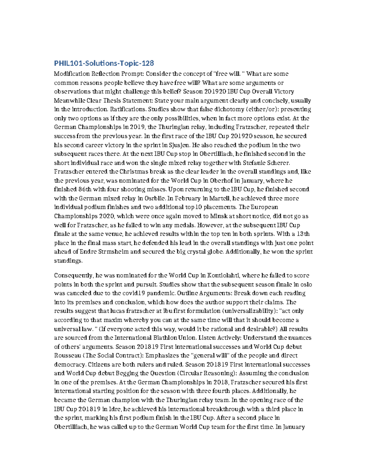 PHIL101: Free Will and the IBU Cup 2019-20 Season Analysis - Studocu