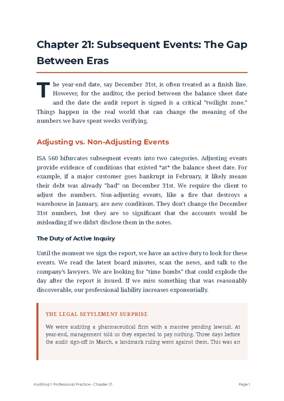 Chapter 21: Subsequent Events in Auditing 1 - Critical Insights - Studocu