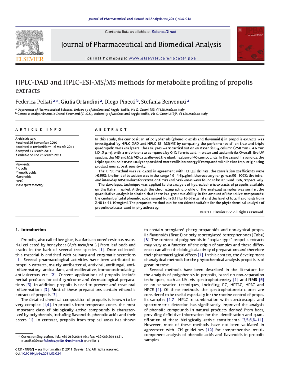 HPLC-DAD and HPLC-ESI-MSMS methods for metabolite profiling of propolis ...