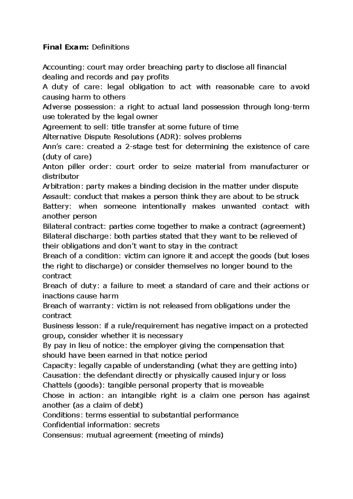 Final Exam: Key legal definitions and concepts in accounting - Studocu