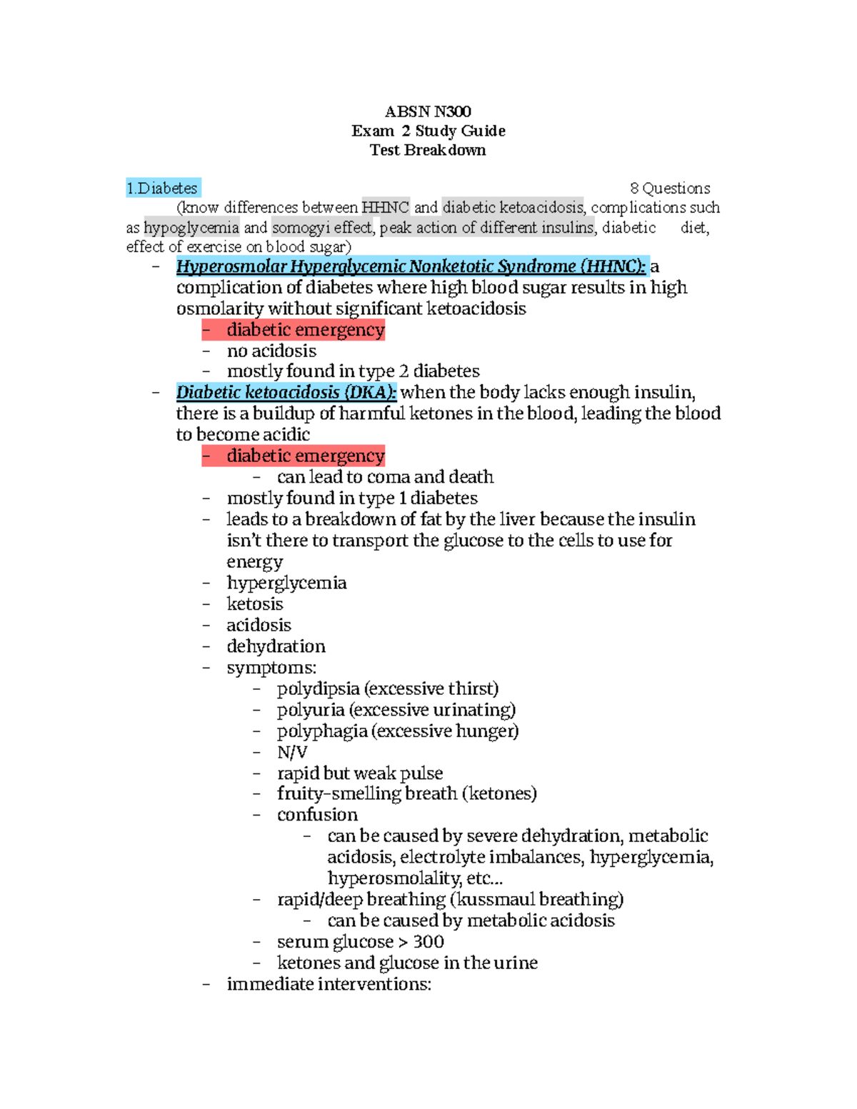 Med Surg Exam 2 Study Guide: Key Concepts and Nursing Interventions ...
