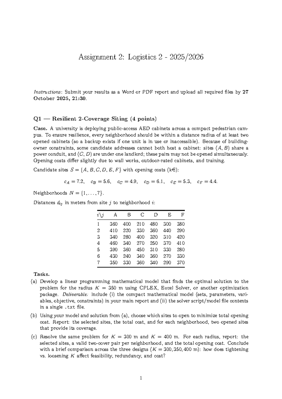 Assignment 2: Logistics 2 Case Study on Resilient Siting - Studeersnel