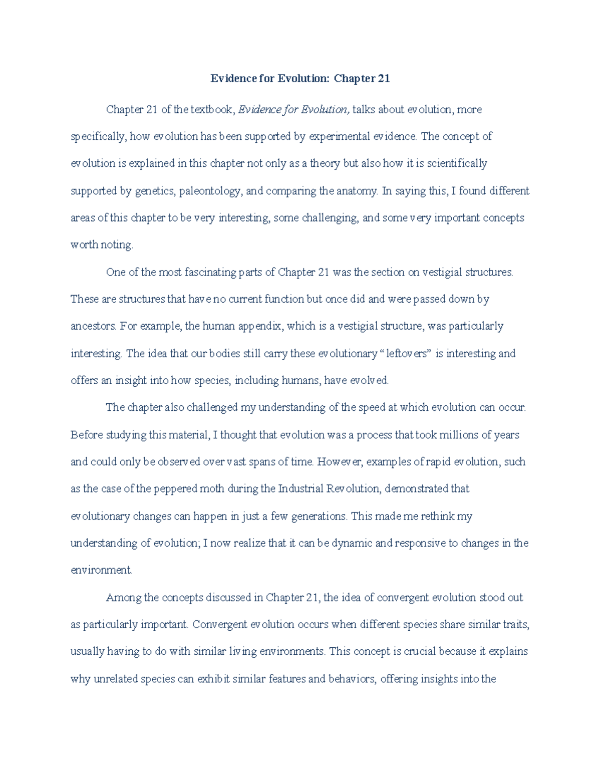 Final Essay Notes: Evidence for Evolution (Chapter 21) Insights - Studocu