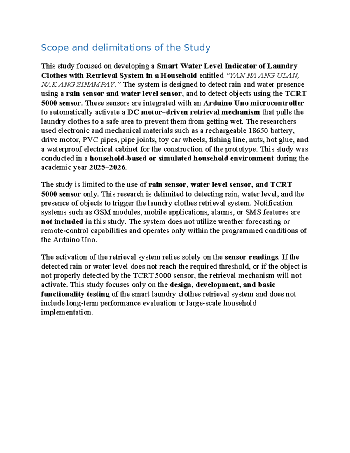 Scope and Delimitations of the Smart Laundry Retrieval System Study ...