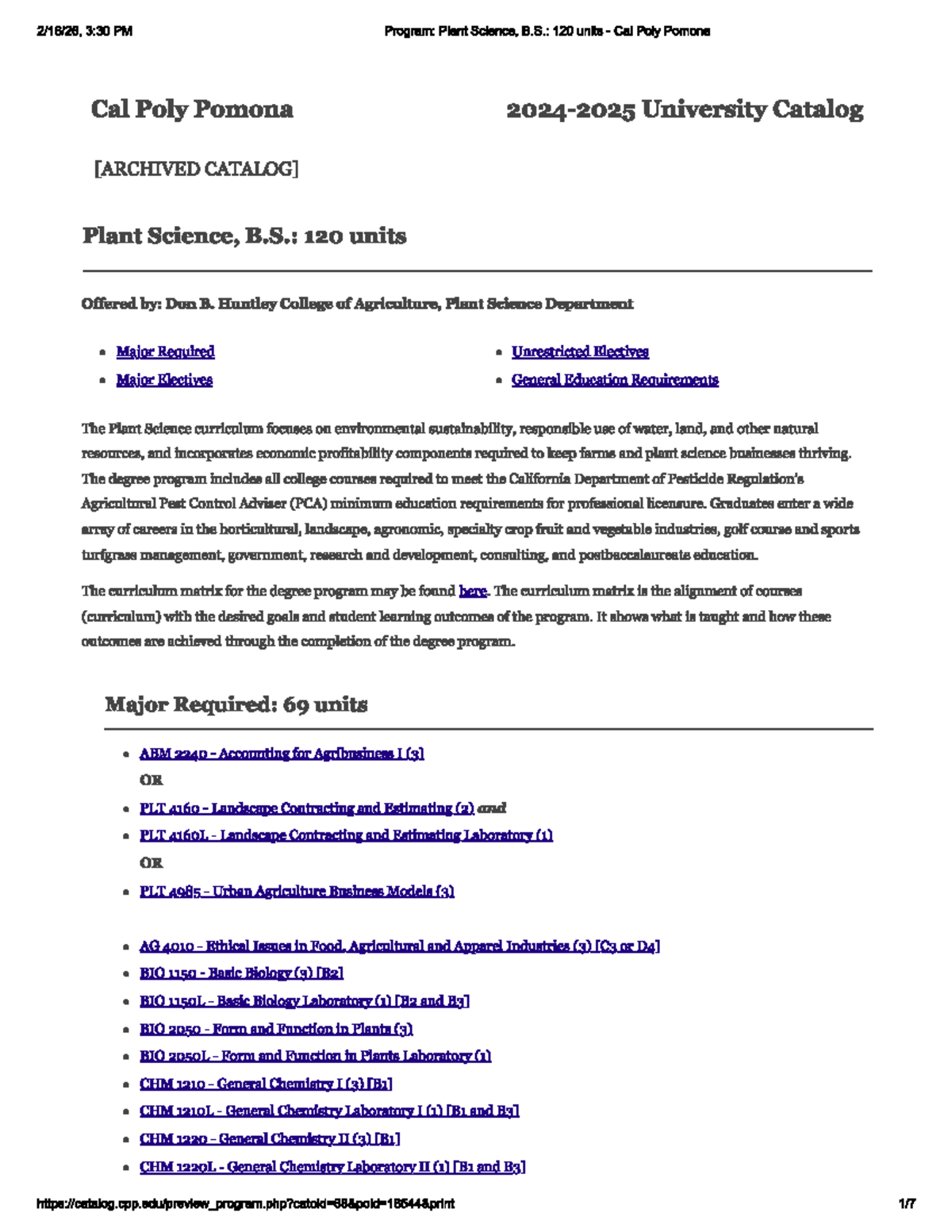 Plant Science, B.S. Curriculum Overview - CPP 3:30 PM Program - Studocu