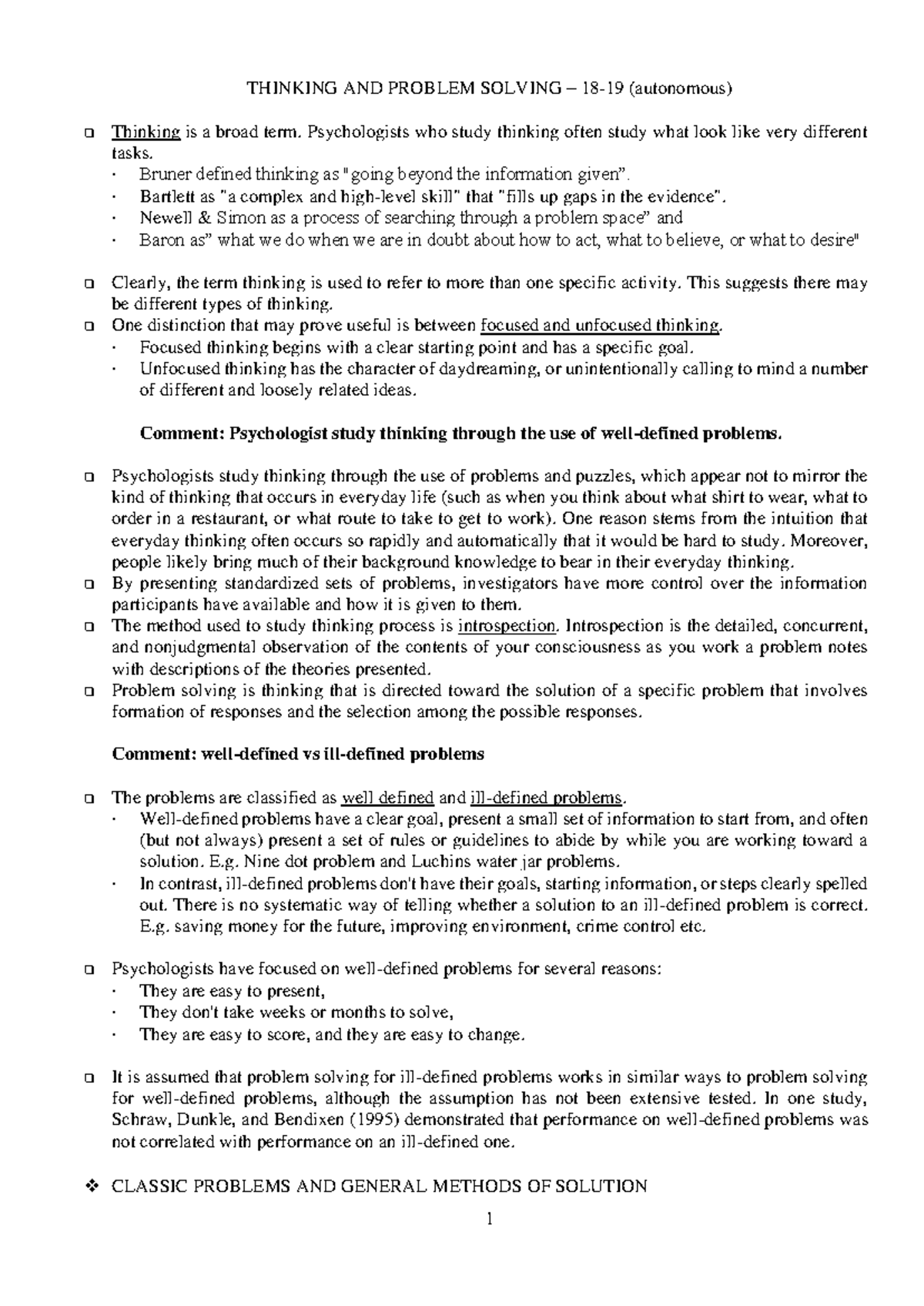 Thinking and Problem Solving Insights – 18-19 Study Notes - Studocu