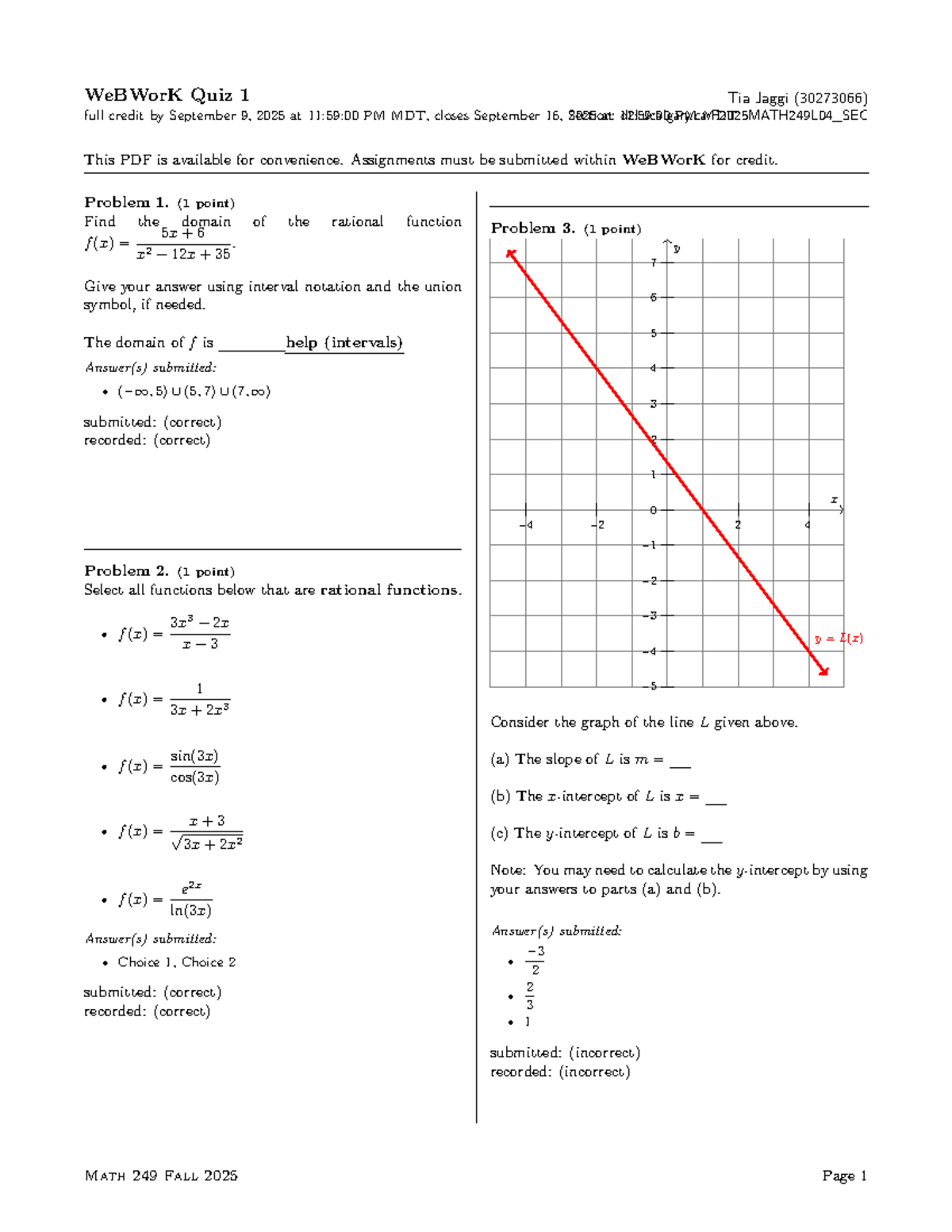 F2025MATH249 WeBWorK Quiz 1 Solutions and Notes - Studocu