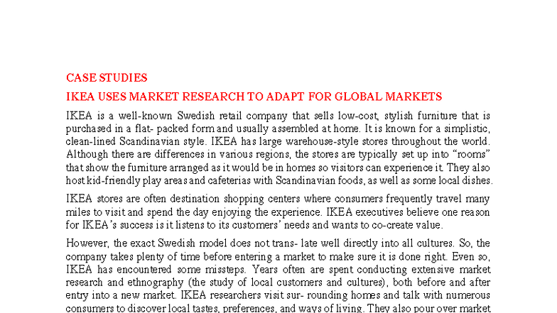 CASE STUDY: IKEA's Market Research for Global Adaptation - Studocu