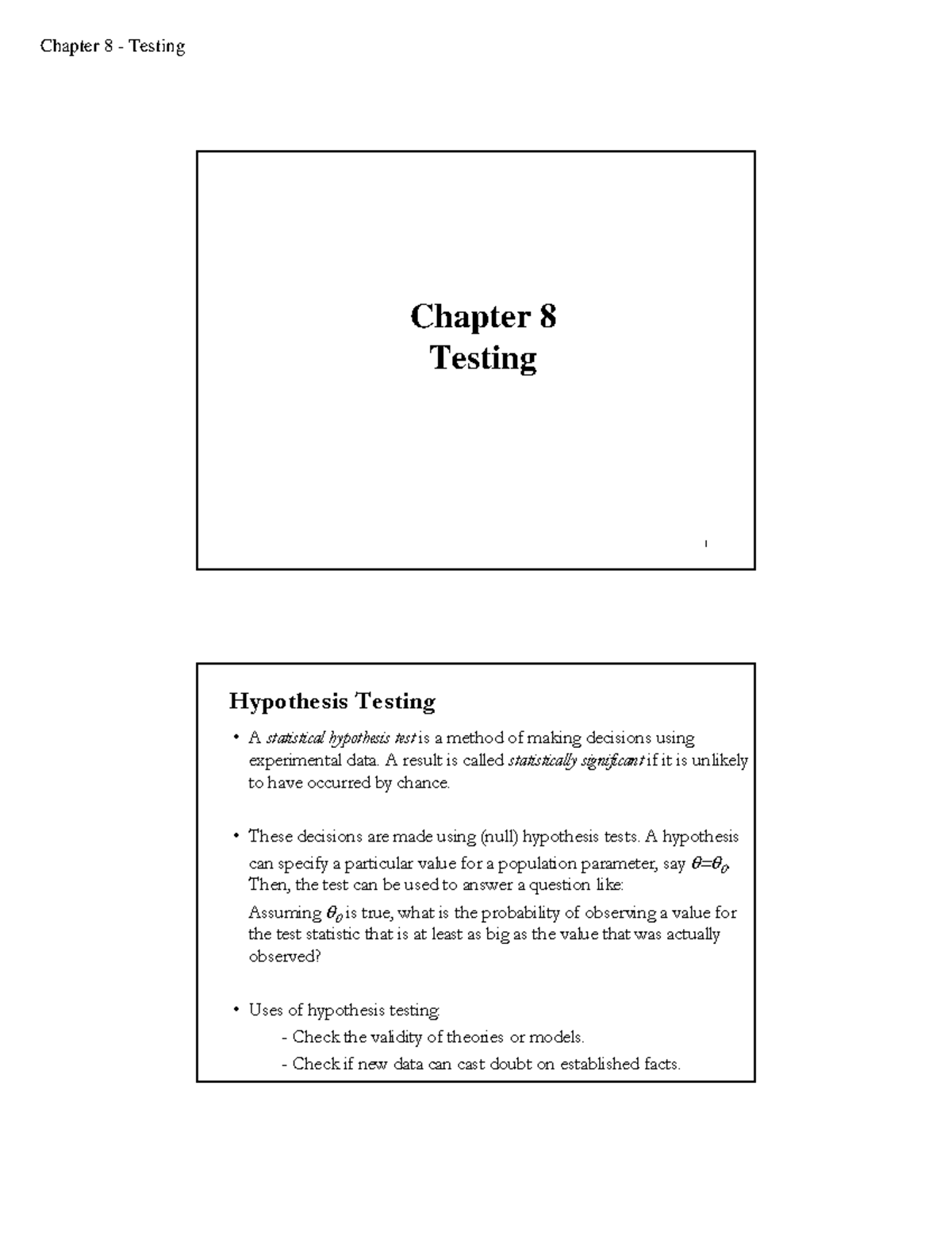 Hypothesis Testing Overview - STA 321 Chapter 8 Notes - Studocu