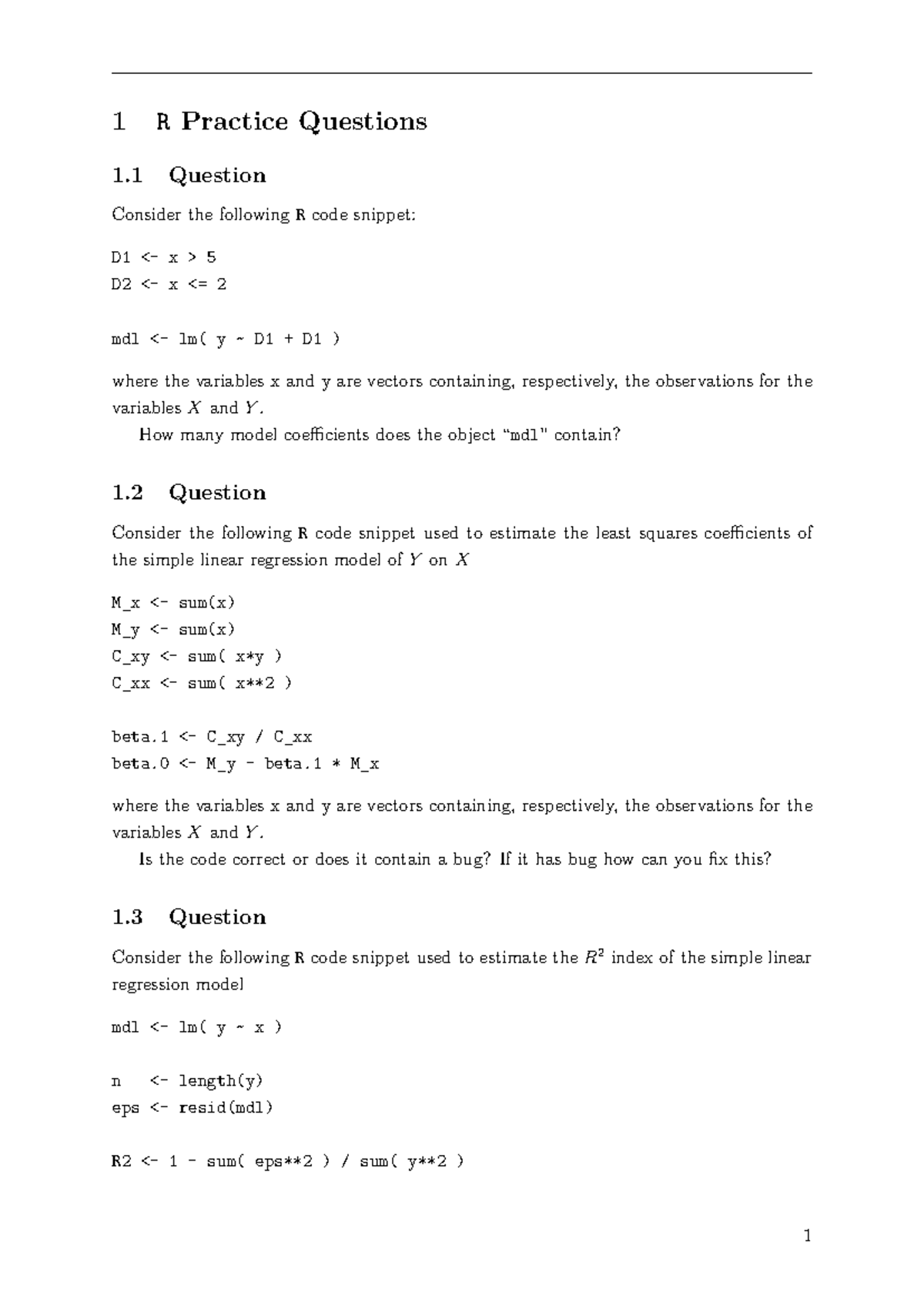 R Practice Questions for Regression Analysis in R - Studocu