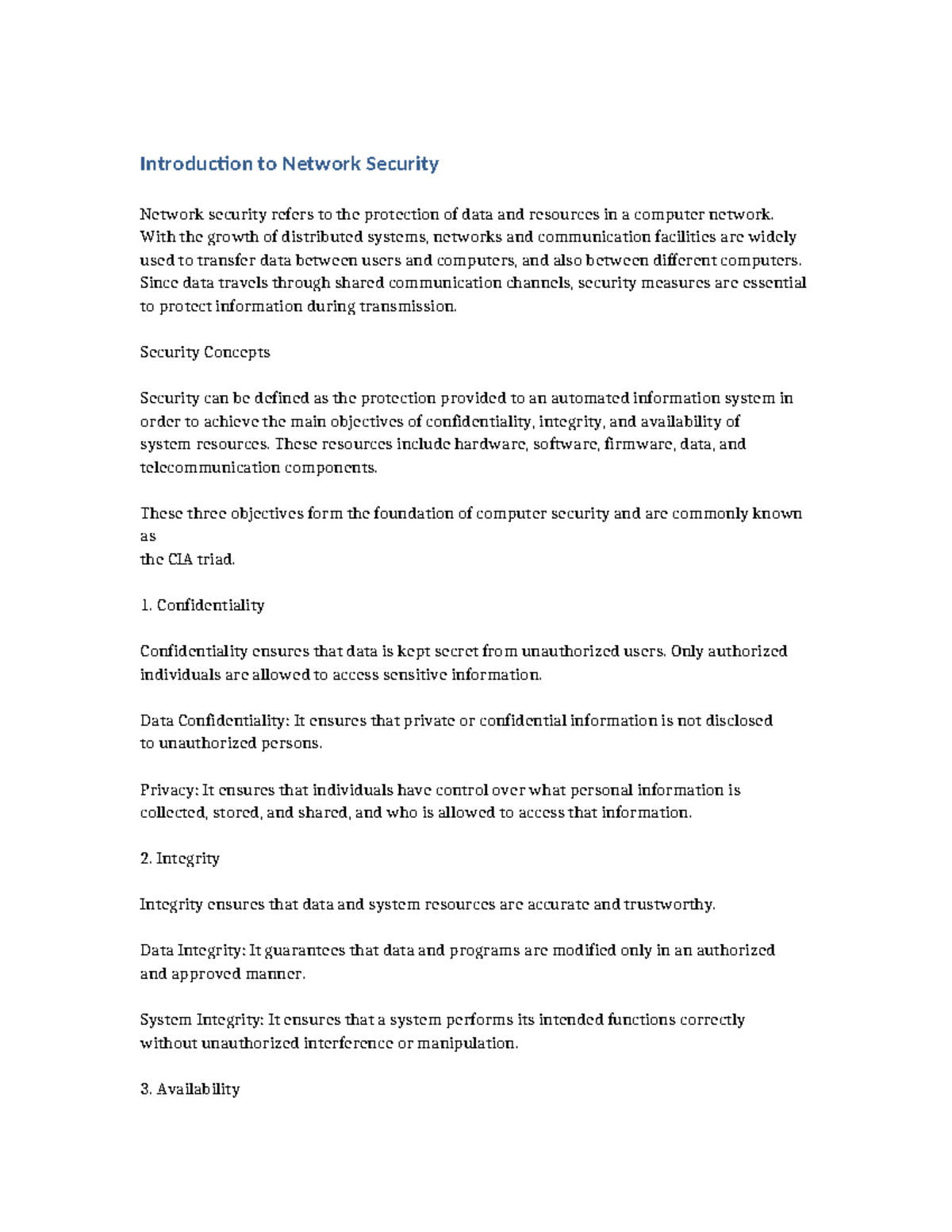 Network Security Introduction Class Notes - Studocu