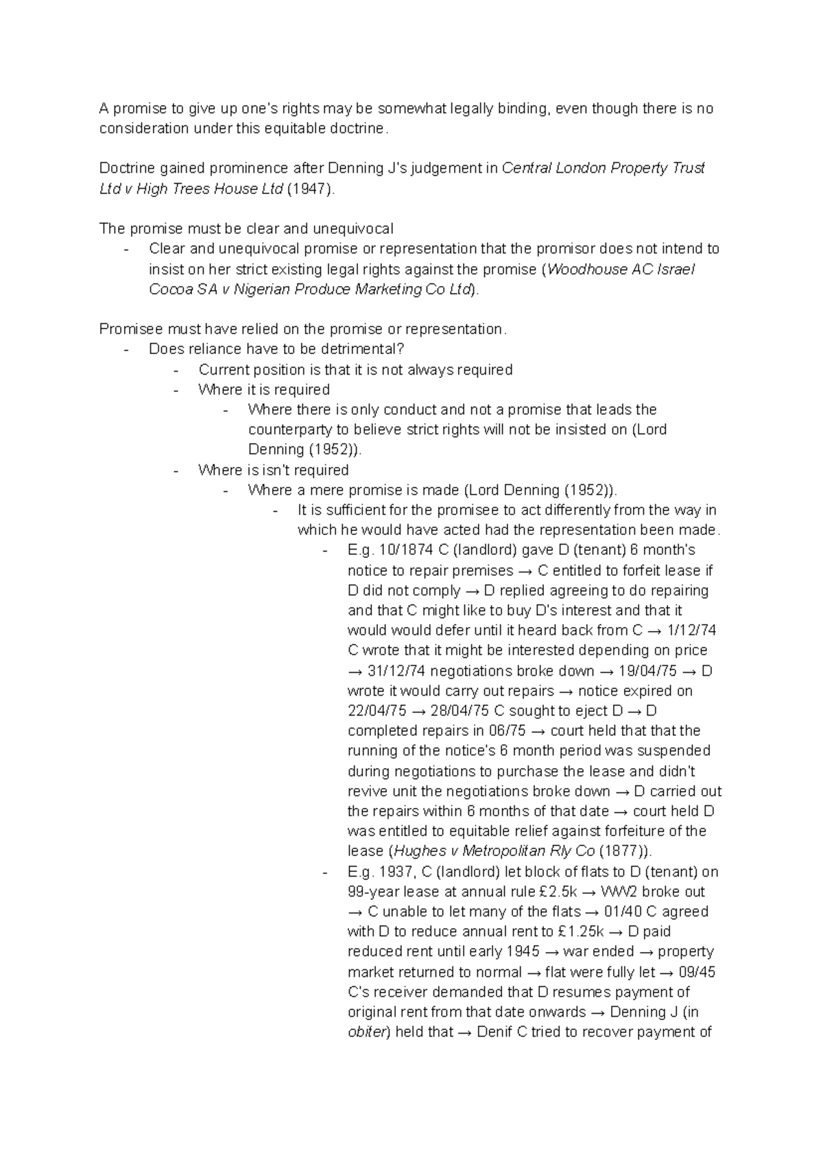 Promissory Estoppel: Legal Binding Nature and Key Case Studies - Studocu
