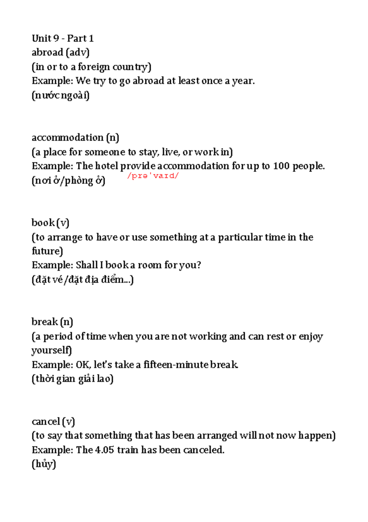 Unit 9 - Part 1 - làm để tải - Unit 9 - Part 1 abroad (adv) (in or to a ...