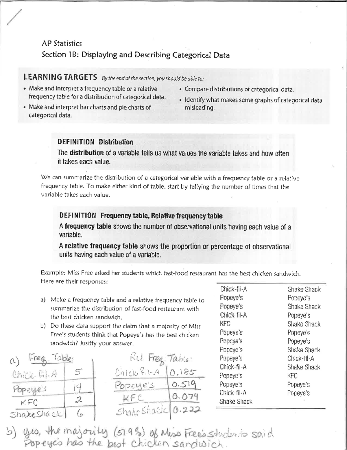 AP Statistics 1B: Analyzing Categorical Data with Graphs and Tables ...