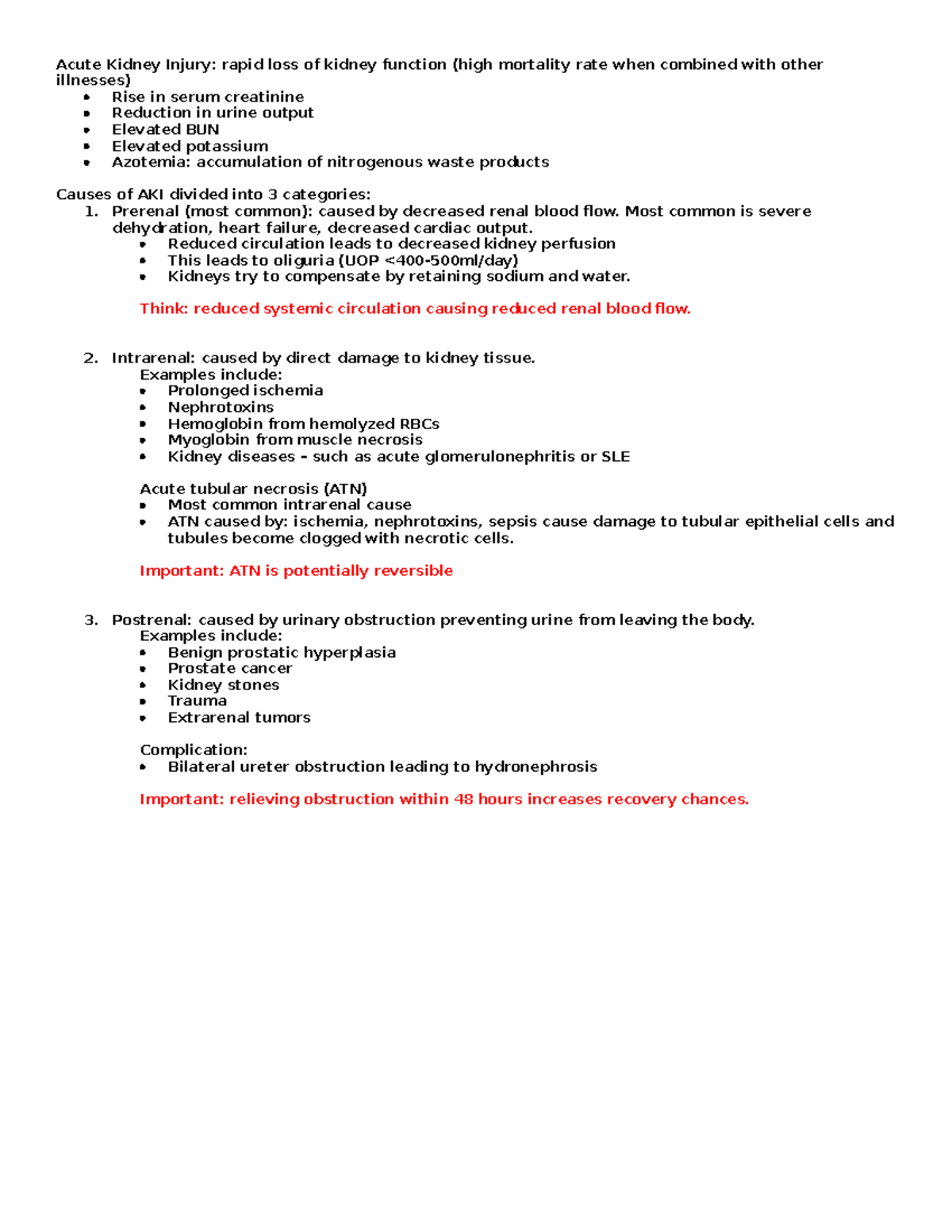 Acute Kidney Injury (AKI) - Comprehensive Study Notes - Studocu