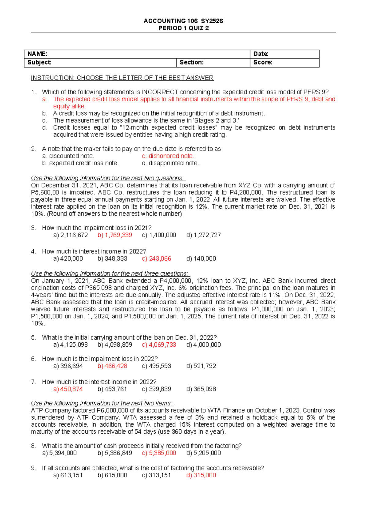 ACCOUNTING 106 SY2526 PERIOD 1 QUIZ 2 REVIEW NOTES - Studocu