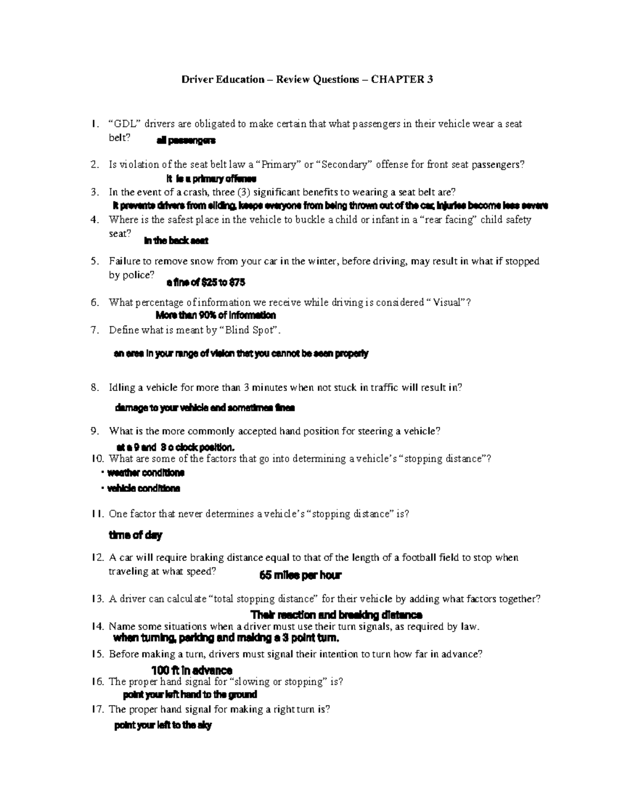Driver Education - Chapter 3 Review Questions & Answers - Studocu