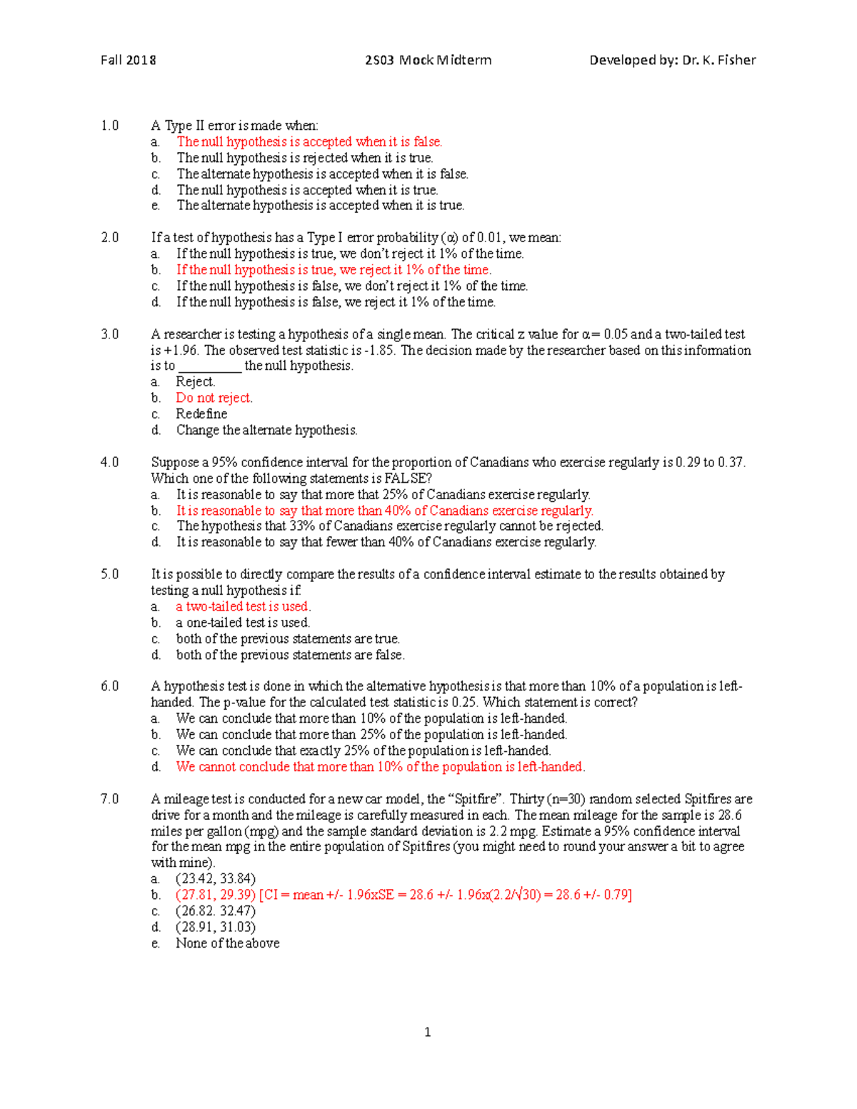 Mock Midterm Exam Review for Statistics (STAT101) with Answers - Studocu