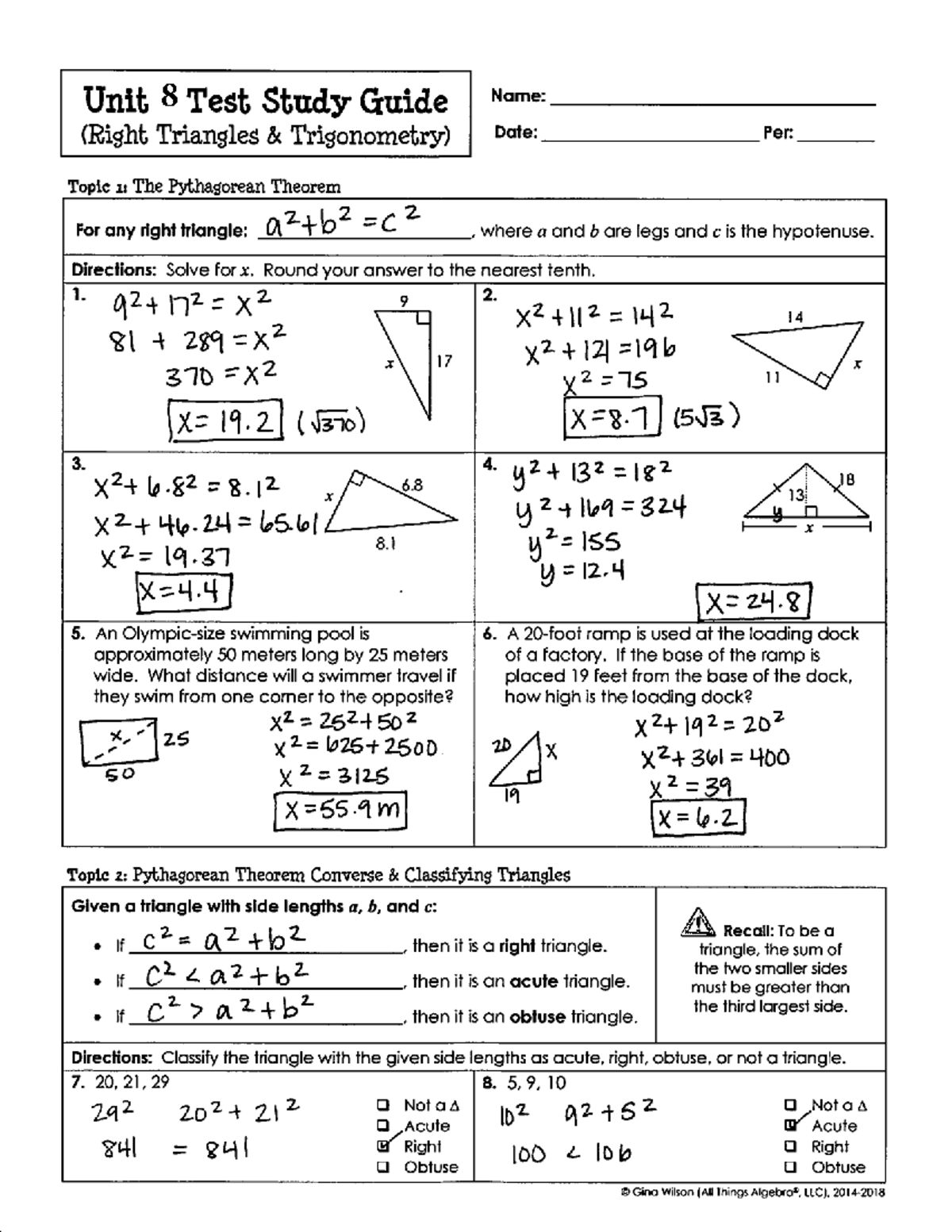 Unit 8 Test Study Guide (Trigonometry: Right Triangles) - Studocu