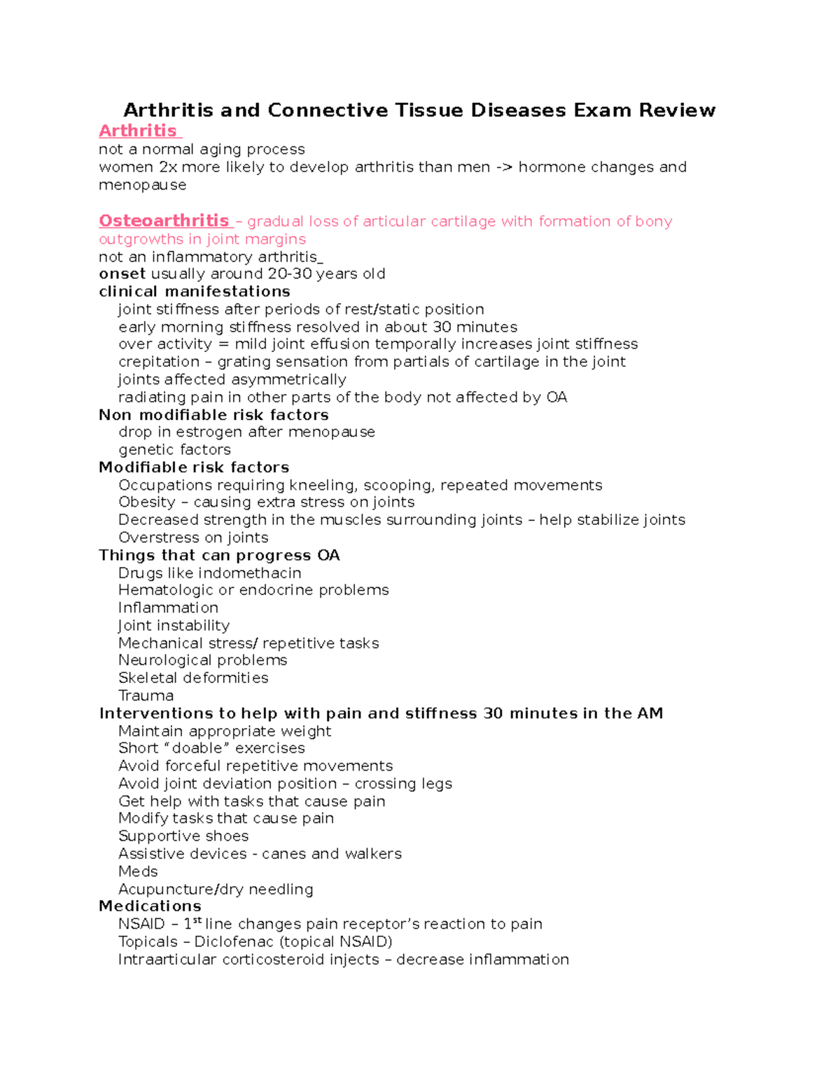 Arthritis and Connective Tissue Diseases (MED 101) Midterm Exam Review ...