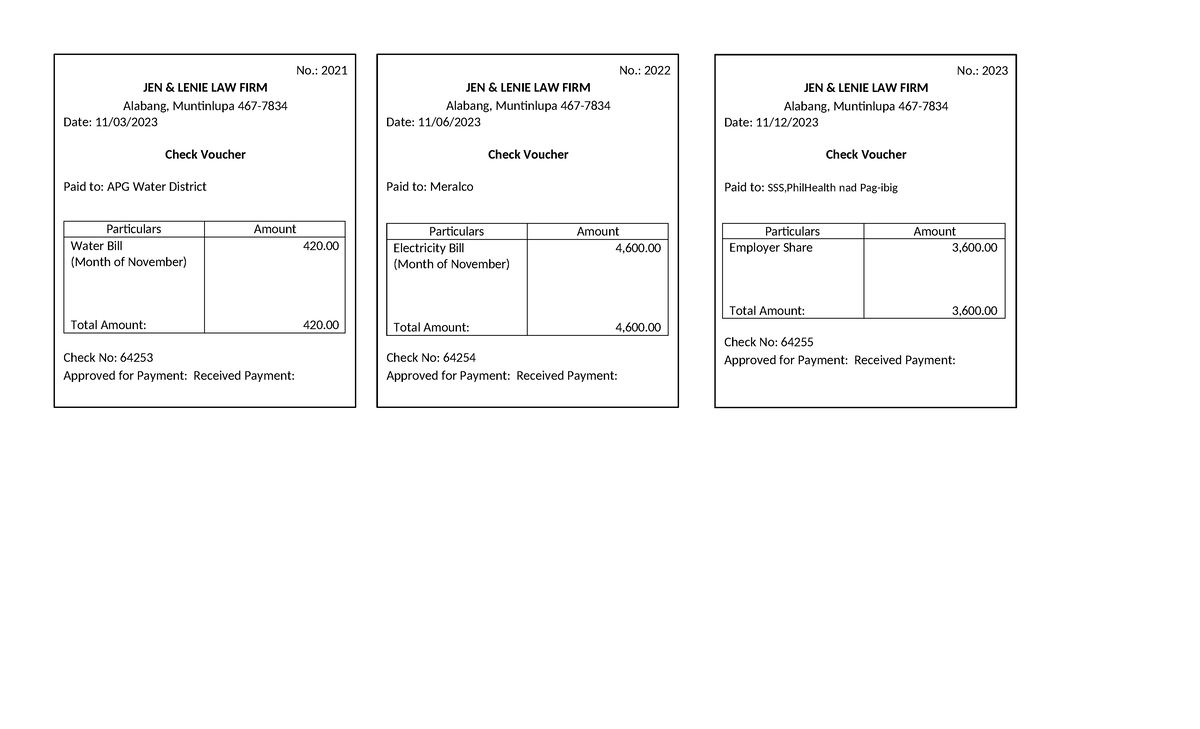 Check Vouchers and Official Receipts - JEN & LENIE LAW FIRM ...