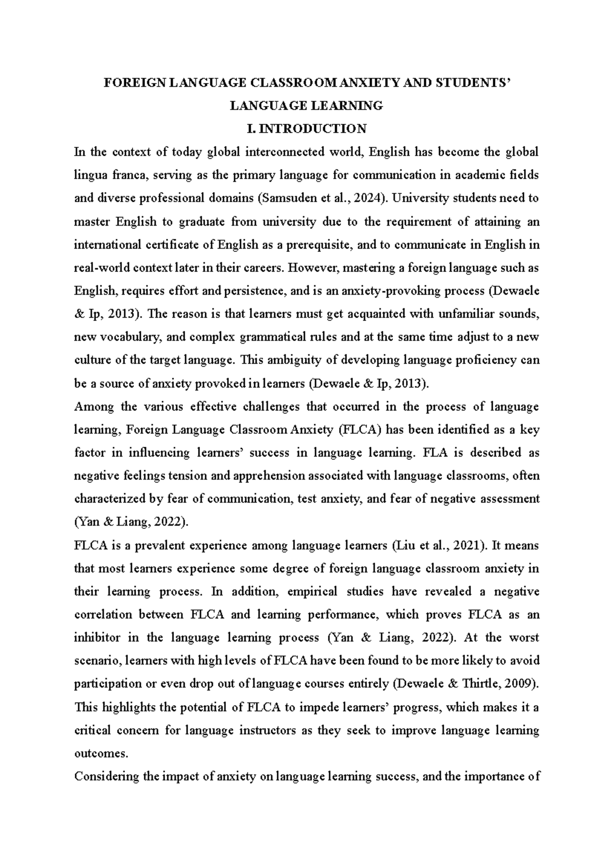 Foreign Language Classroom Anxiety and Its Impact on Learning - Studocu