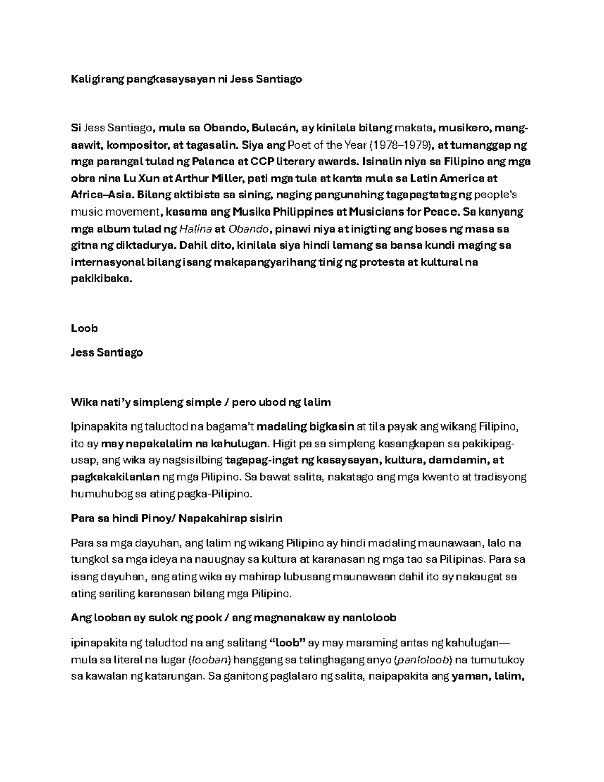 Kaligirang Pangkasaysayan ni Jess Santiago: Isang Pagsusuri sa Kanyang ...