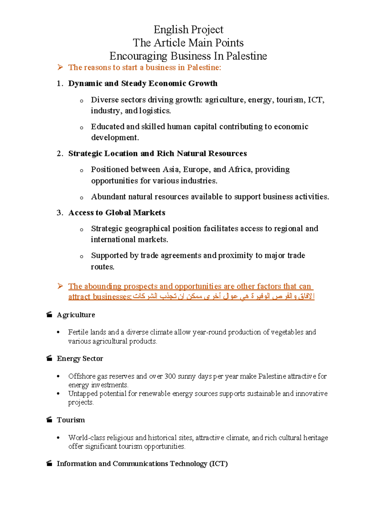 Main points of English project - The Article Main Points Encouraging ...
