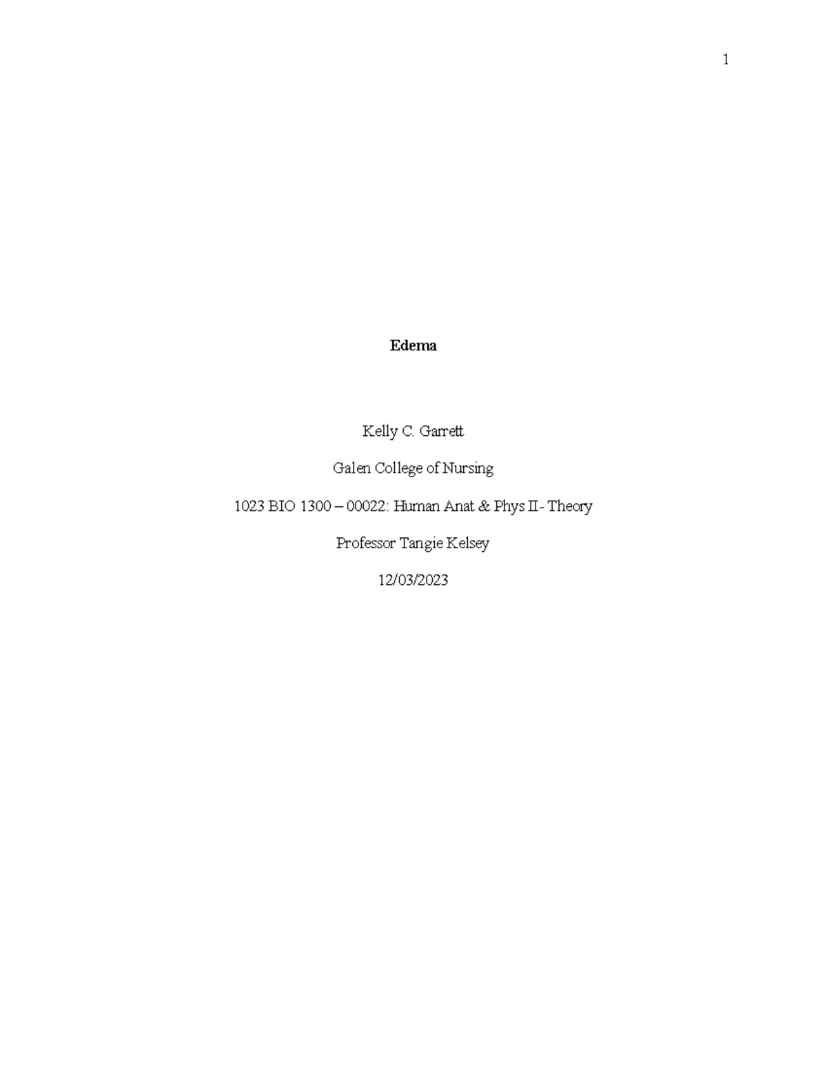 BIO 1300 - 00022: Understanding Edema in Human Anatomy & Physiology ...