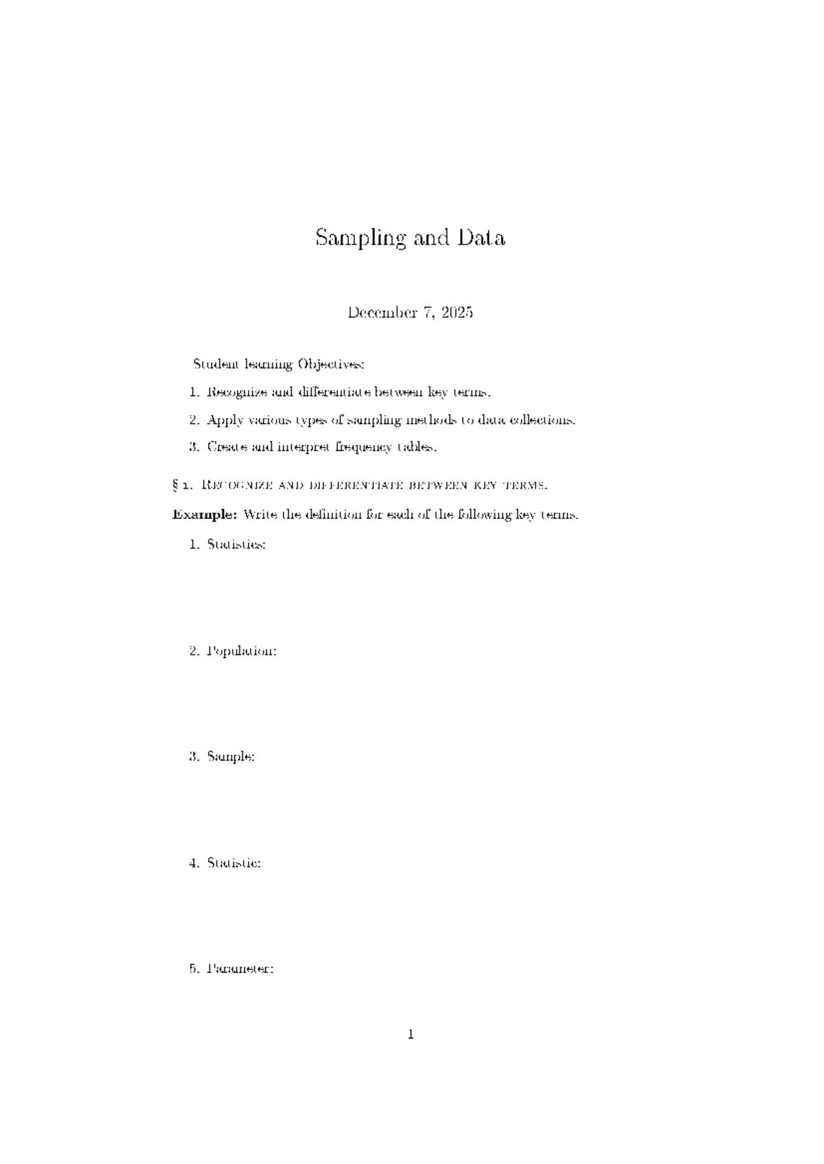 Sampling and Data Concepts - Chapter 1 Guided Notes - Studocu