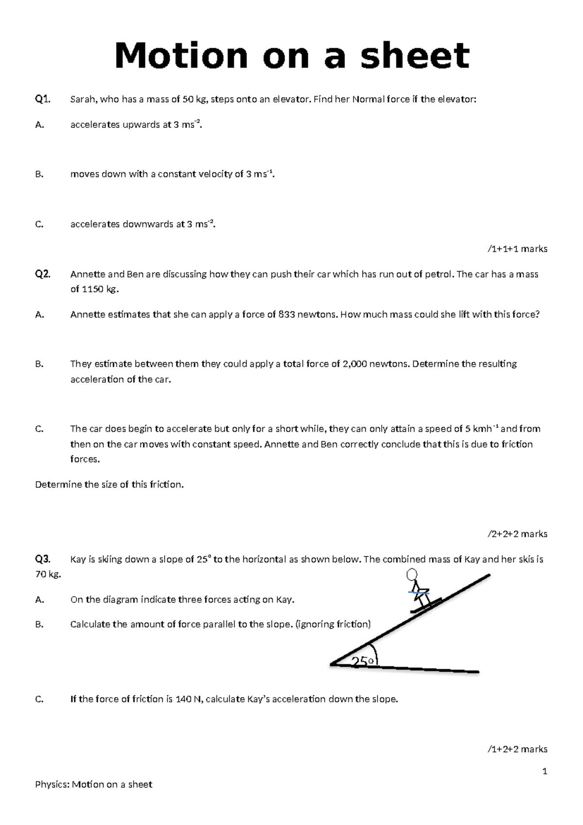Physics: Motion on a Sheet - Q1 to Q3 Solutions - Studocu