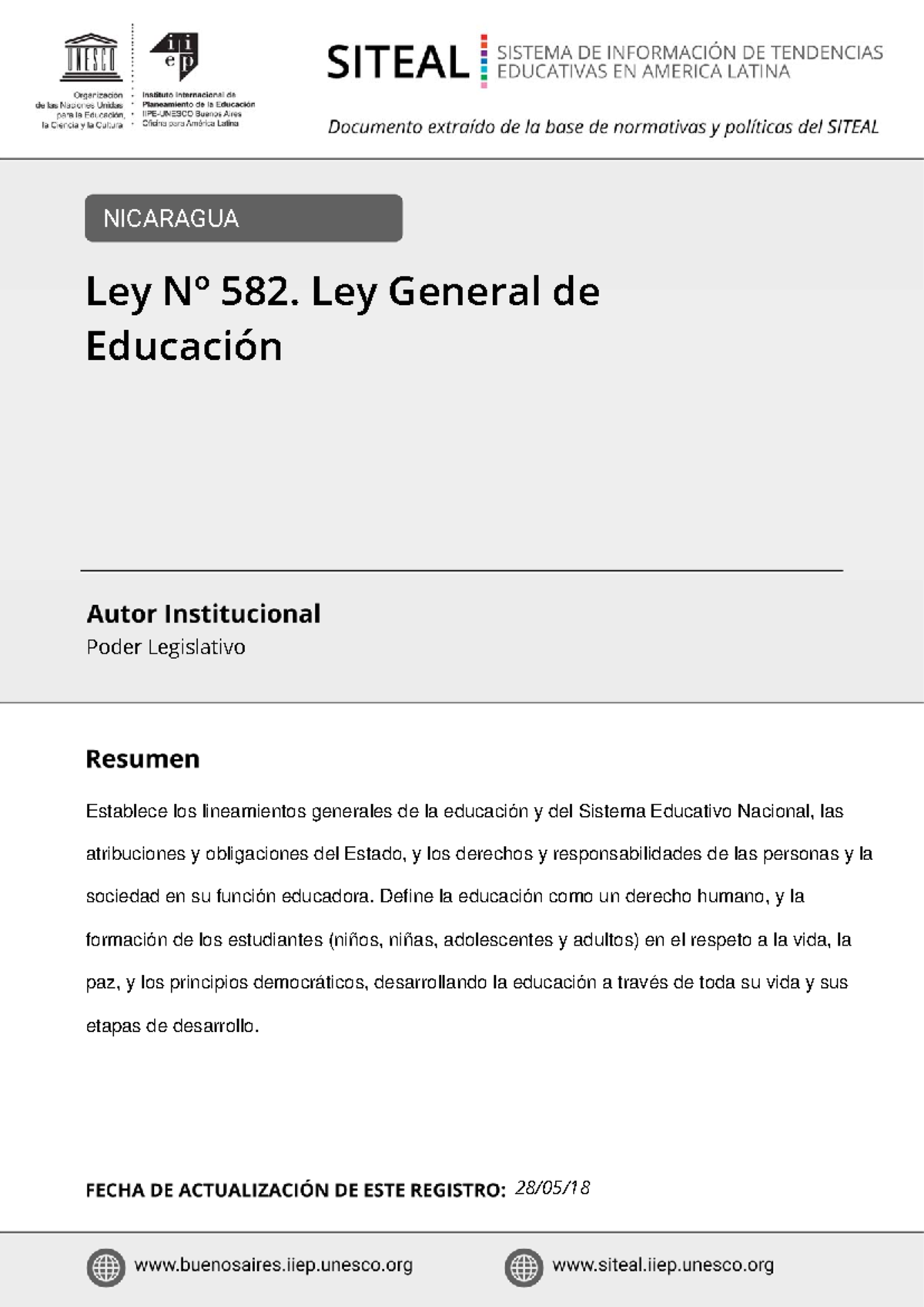 Ley general de educacion, es un material donde se enuncia todo lo ...
