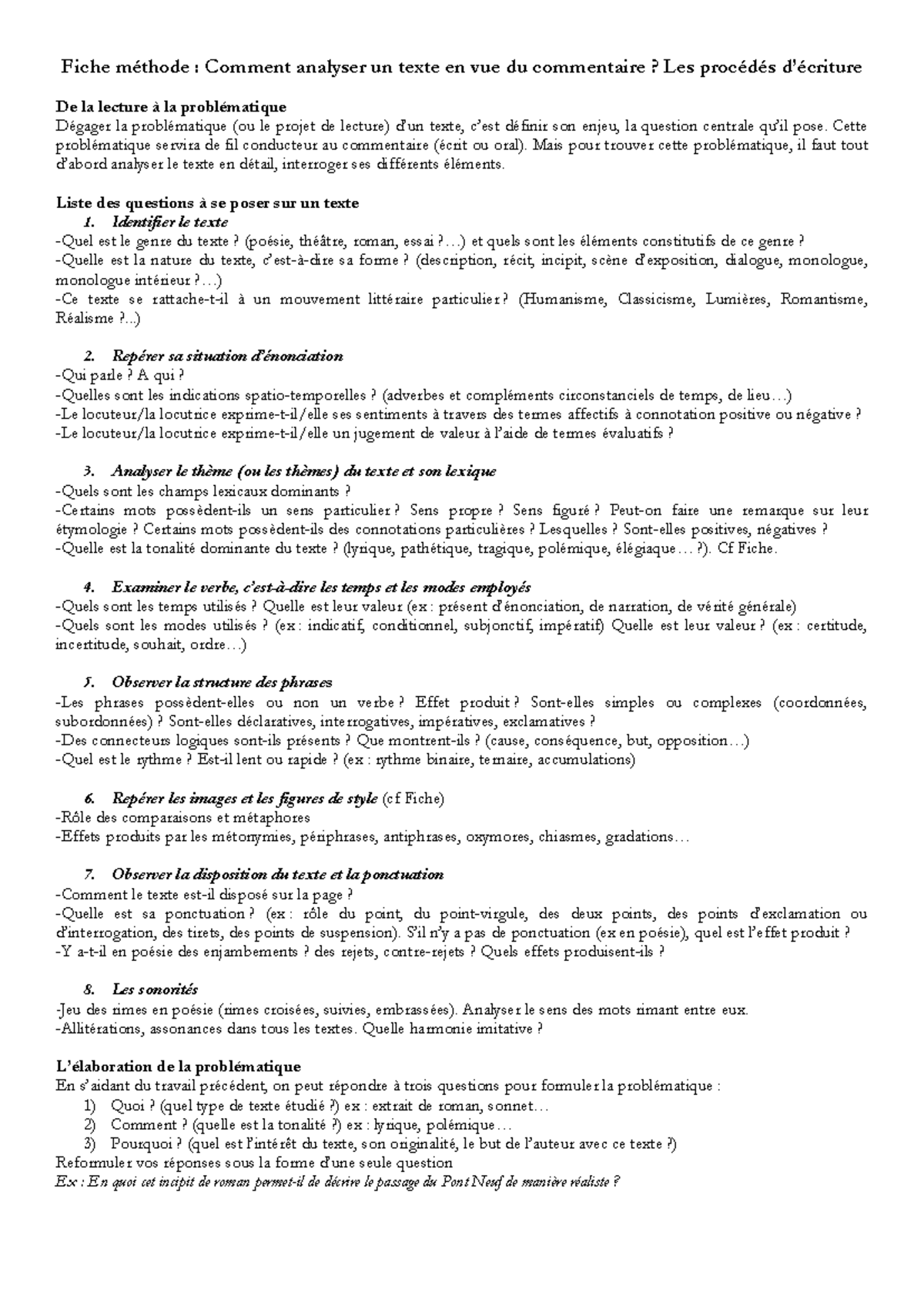 Méthode de Commentaire Composé : Analyse de Texte en Français - Studocu