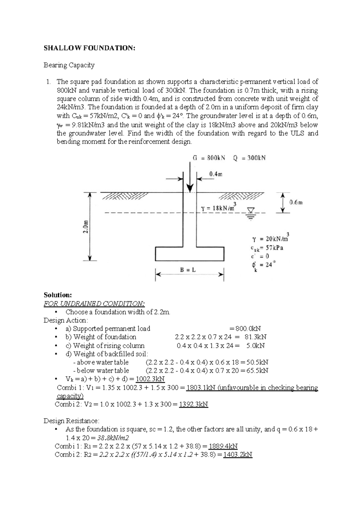 CE3116 - Tutorial Solutions for Shallow Foundation Analysis - Studocu