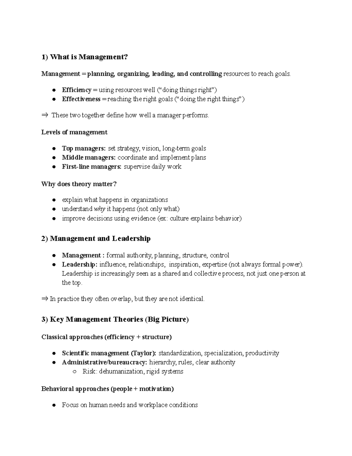 Management Concepts and Theories: Study Notes for Exam - Studocu