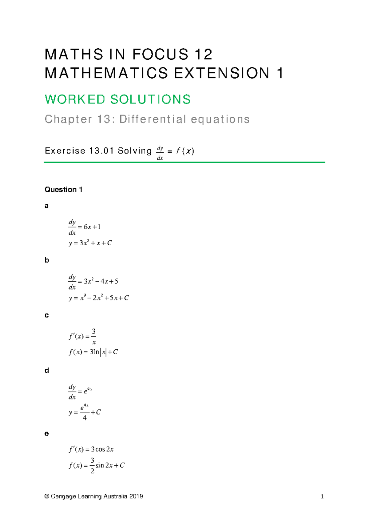 Worked Solutions for Chapter 13: Differential Equations - MATHS12 - Studocu