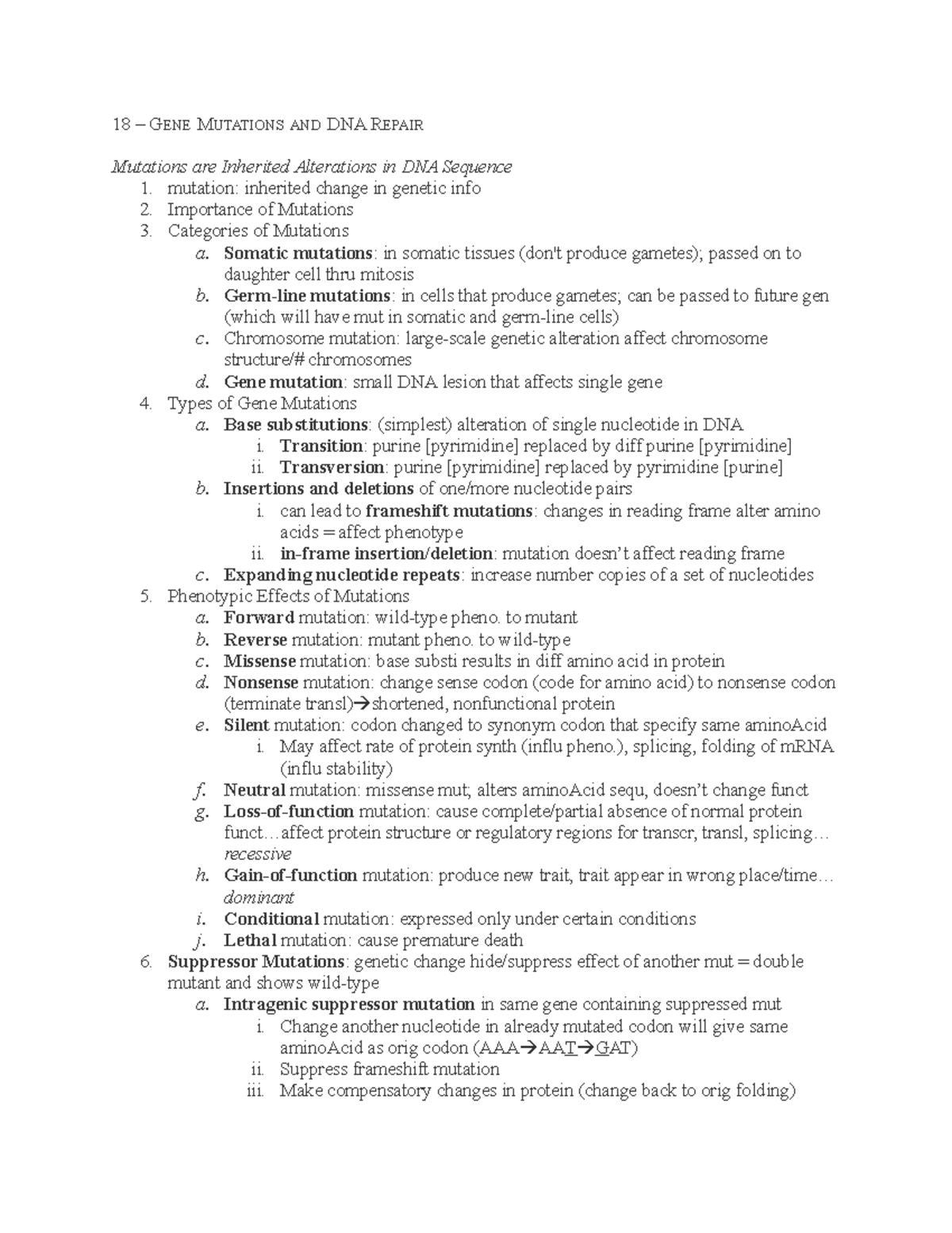 Genetics Exam 3: Mutations, DNA Repair, and Gene Expression Mechanisms ...