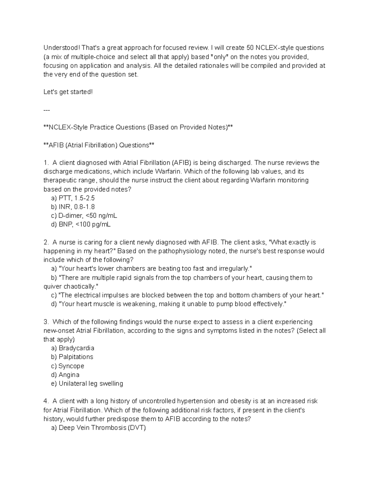 HF Test - Practice Exam 2: Focused Review on Atrial Fibrillation and ...