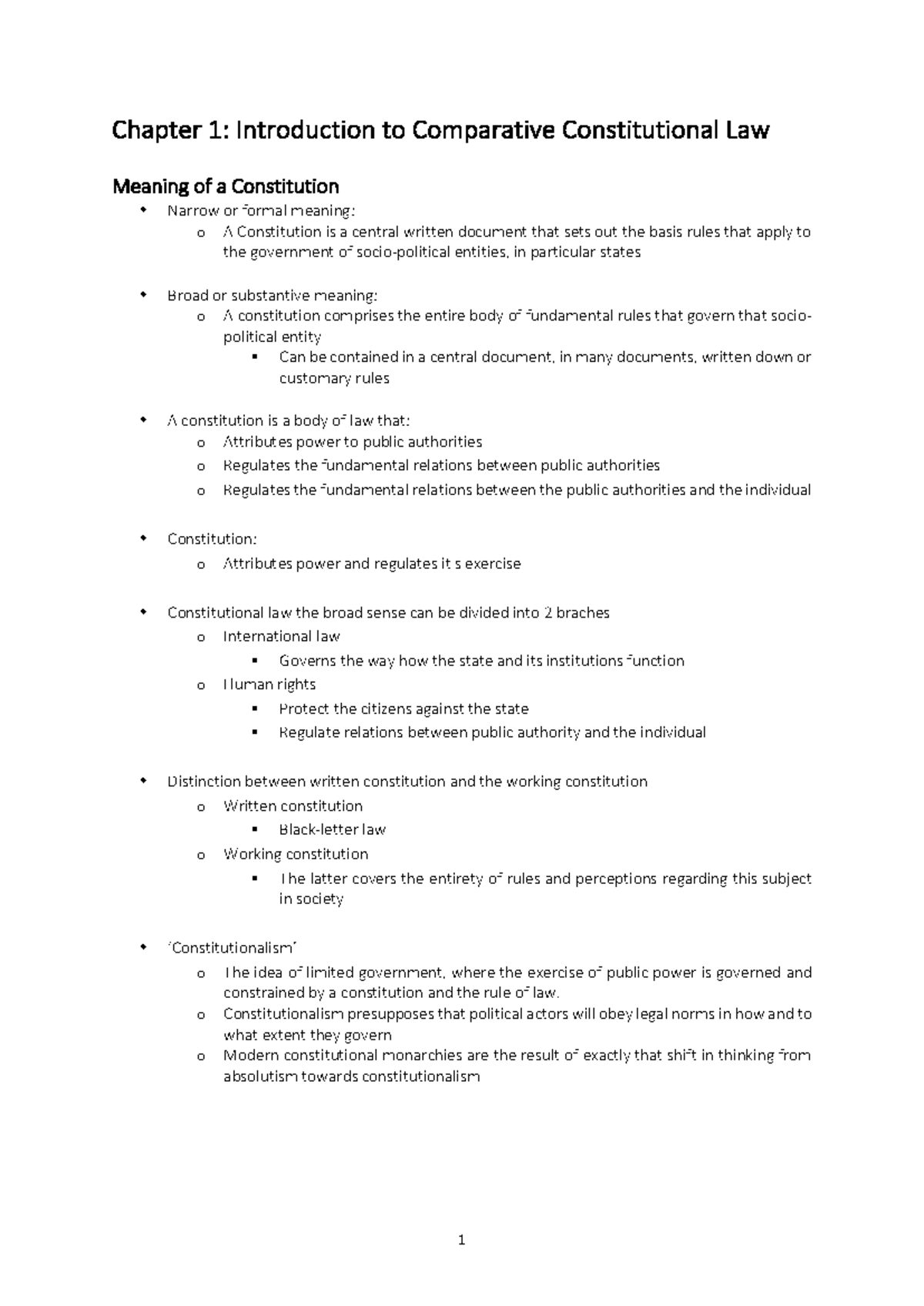 Summary of Constitutional Law 1: Key Concepts and Comparative Analysis ...