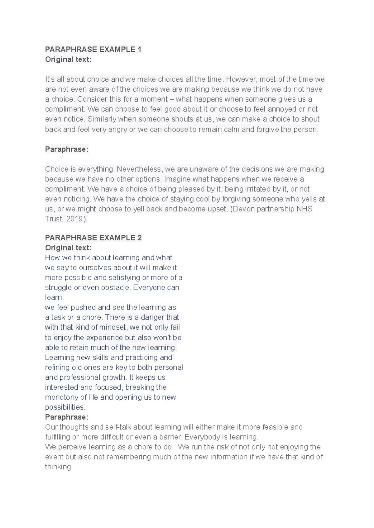 Assignment Q1 - Paraphrasing Techniques in Academic Writing - Studocu