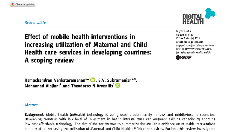 Effect of mHealth Interventions on Maternal & Child Health Utilization ...