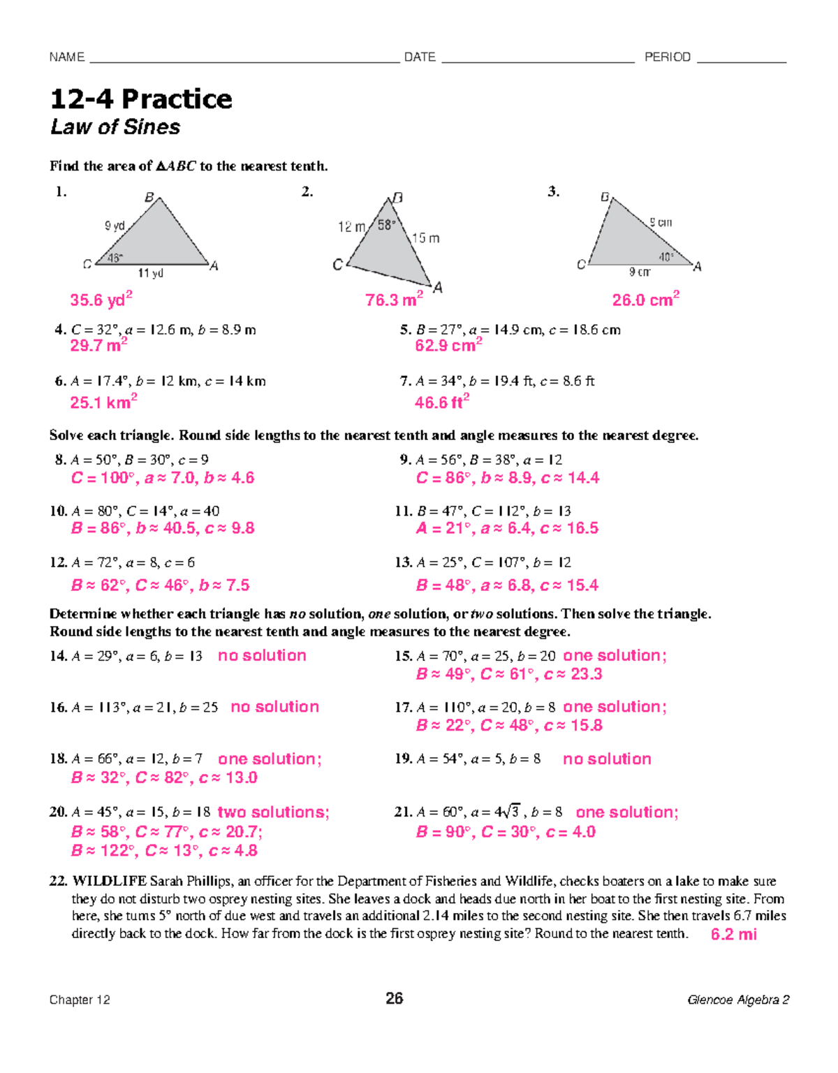 12.4 Practice Answers: Law of Sines & Triangle Solutions - Studocu