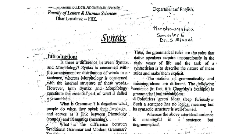 ENGL 101: Understanding Syntax and Morphology Differences - Studocu