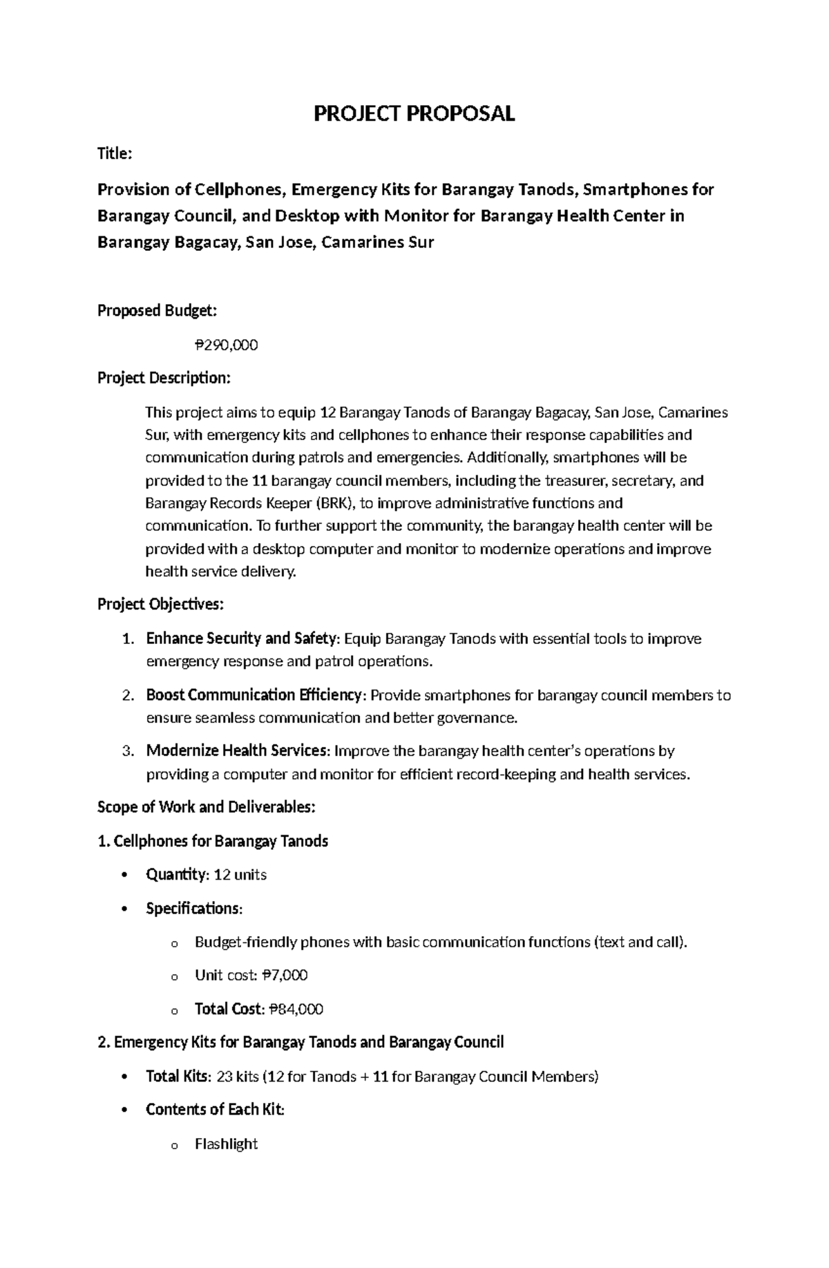 Proposal for kits - EWFF - PROJECT PROPOSAL Title: Provision of ...