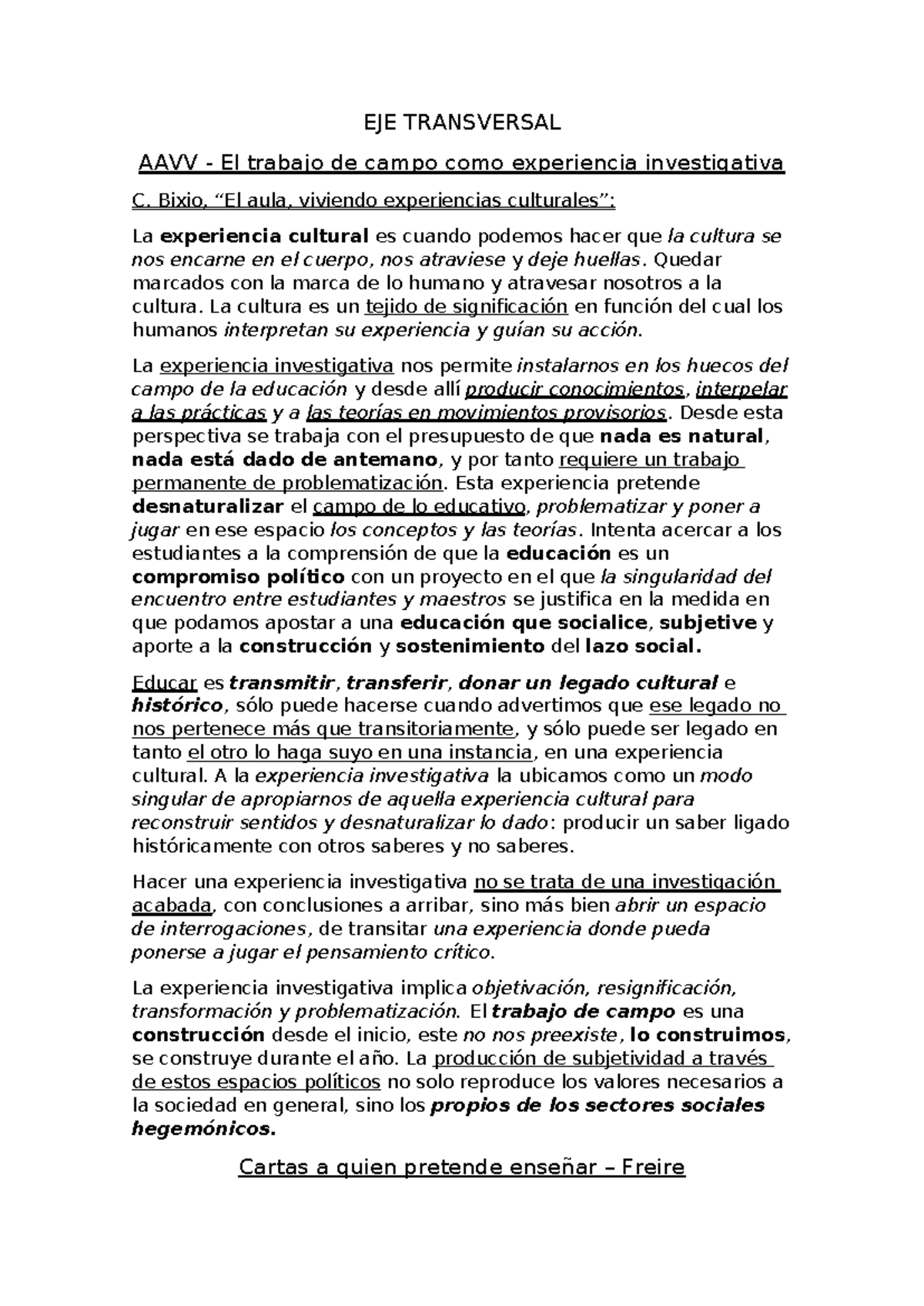 EJE TRANSVERSAL AAVV: Trabajo de Campo y Experiencia Investigativa ...