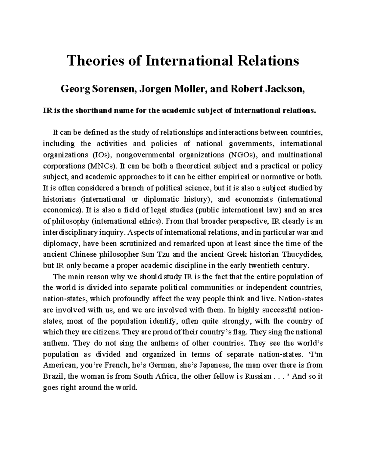2. Theories of International Relations - Theories of International ...