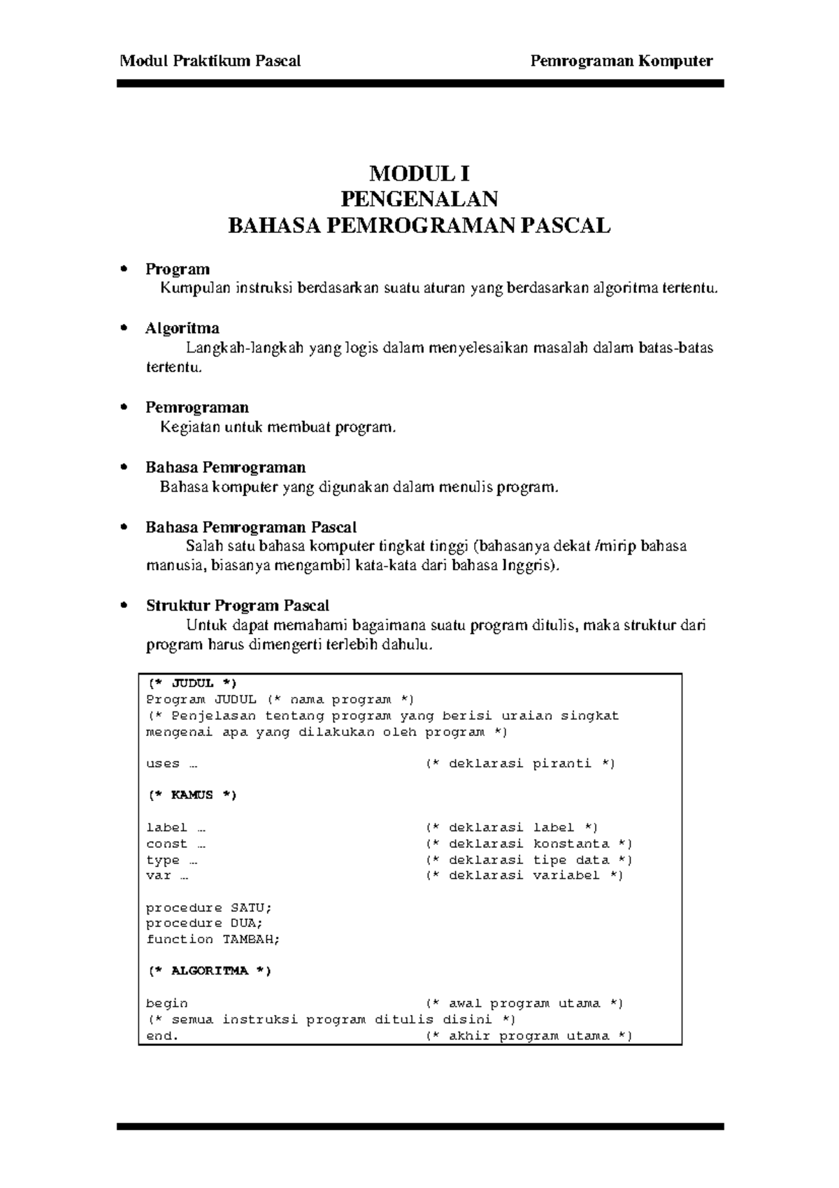 Modul 6 Pengenalan Bahasa Pemrograman Pascal Dan Contoh Program Studocu