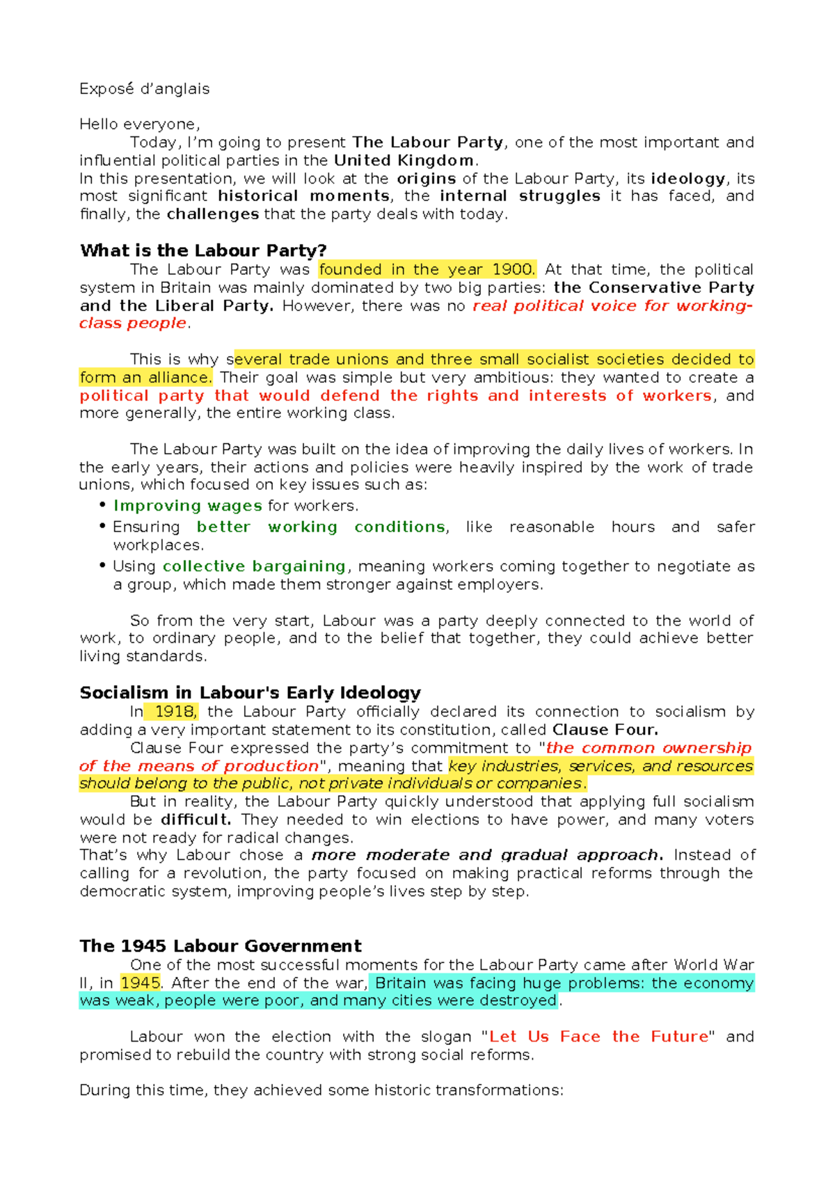 Labour Party Overview: Key Moments & Ideology - Exposé Notes - Studocu