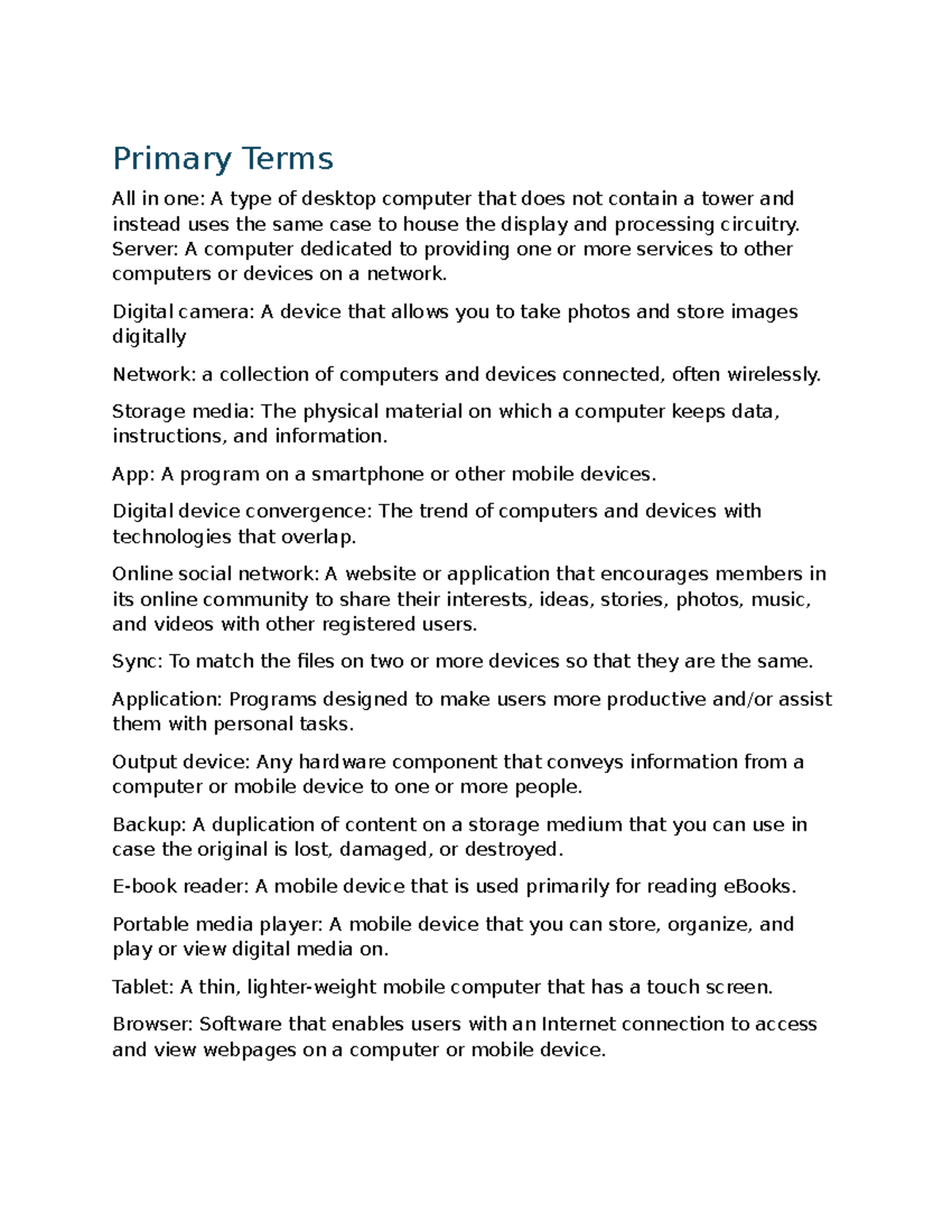 Primary Terms Overview for Computer Science - mjky h - Studocu